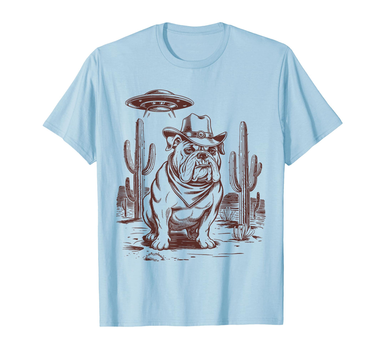 Bulldog UFO Western Vintage Alien 90s Retro Cowboy T-Shirt