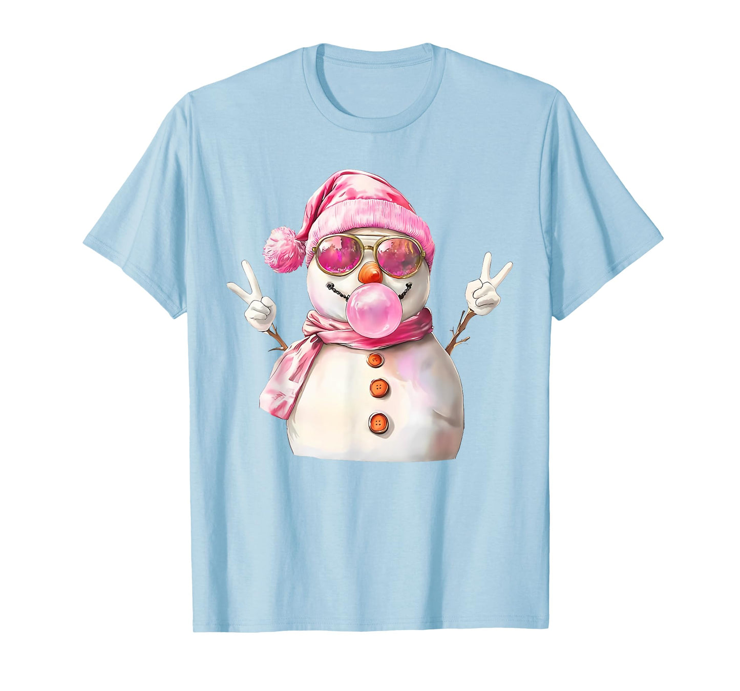 Retro Bubblegum Snowman Selfie Girly Pink Christmas Women T-Shirt