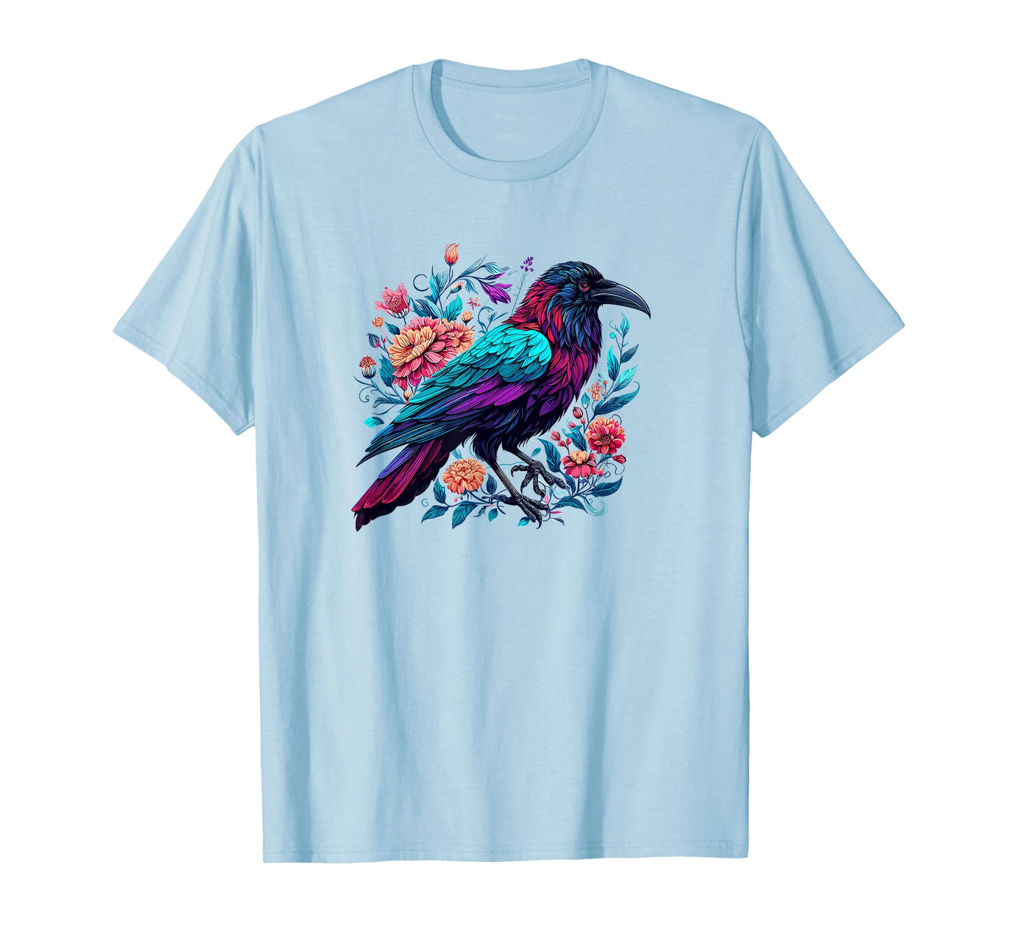 Gothic Edgar Allen Poe Nevermore Floral Crow Raven Lover T-Shirt