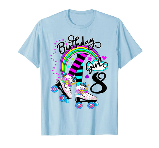 8th Unicorn Roller Skate Birthday Party for Girls Tee T-Shirt