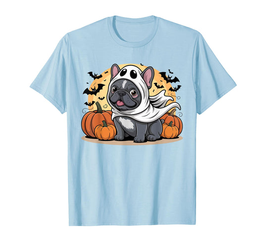 Cute French Bulldog Halloween Costume Frenchie Dog Ghost Kid T-Shirt