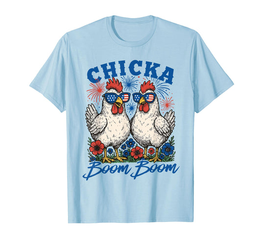 Funny Chicka Boom Boom Patriotic Chicken 4th of July USA T-Shirt