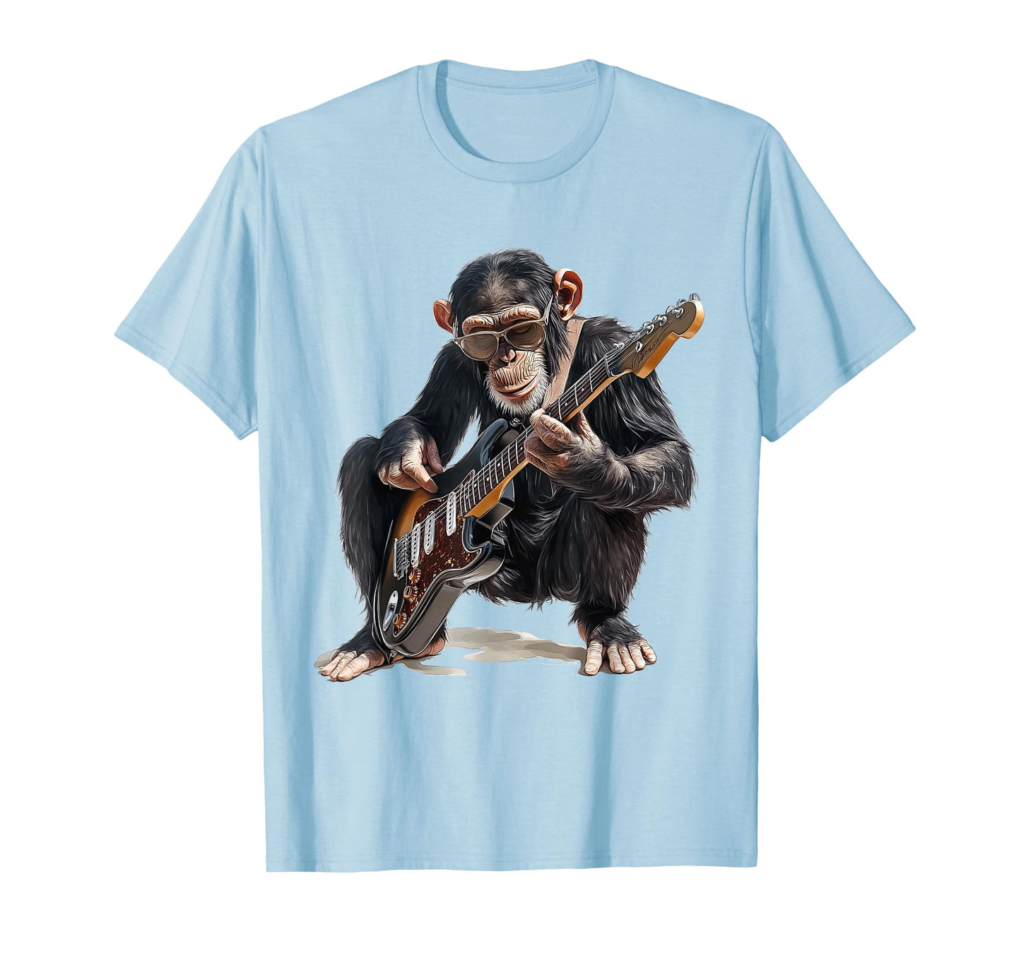 chimpanzee dressed as guitarist with guitar monkey rocker T-Shirt