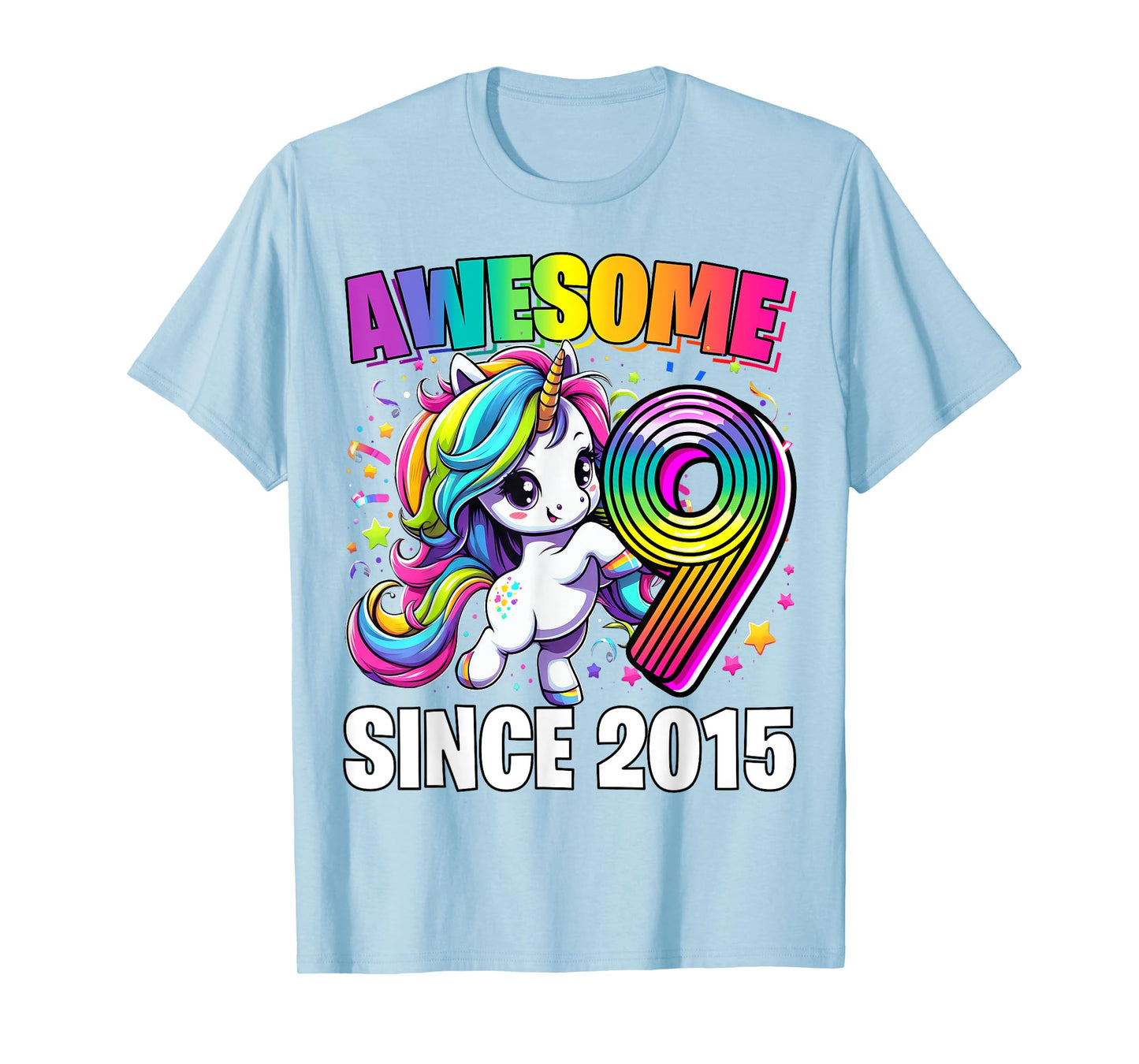 Unicorn 9th Birthday 9 Year Old Unicorn Party Girls Outfit T-Shirt