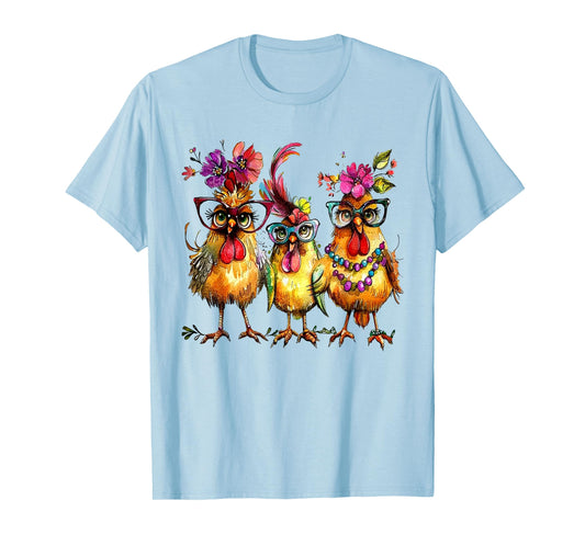 PeachBruh Funny Trio Of Chickens Whimsical Hawaii Beach Art T-Shirt