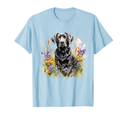 Floral Wildflower Dog Black Labrador Retriever T-Shirt