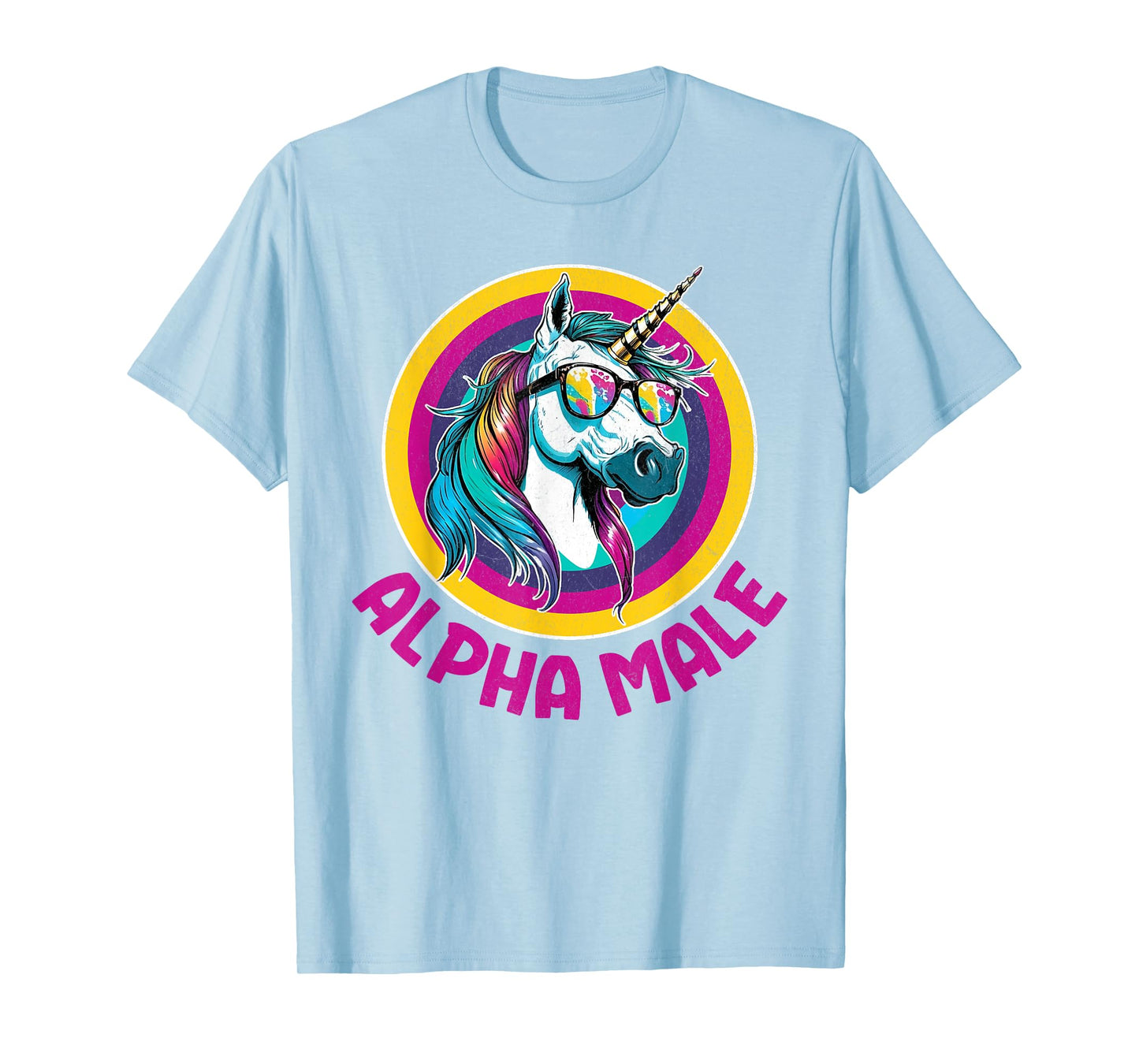 Alpha Male Rainbow Unicorn Funny Ironic Rude Humor Retro T-Shirt