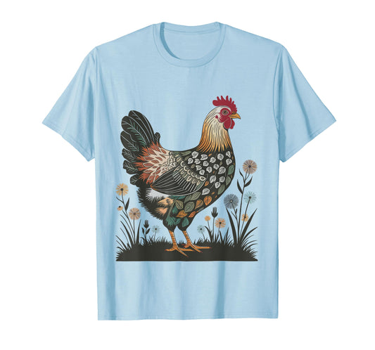 Chicken Floral Art Graphic Women Farm Chicken Lover Colorful T-Shirt