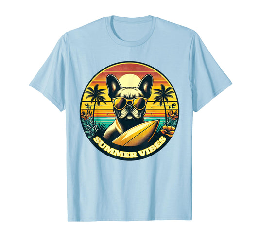 Summer Vibes French Bulldog, Retro Summer Vacation Beach T-Shirt