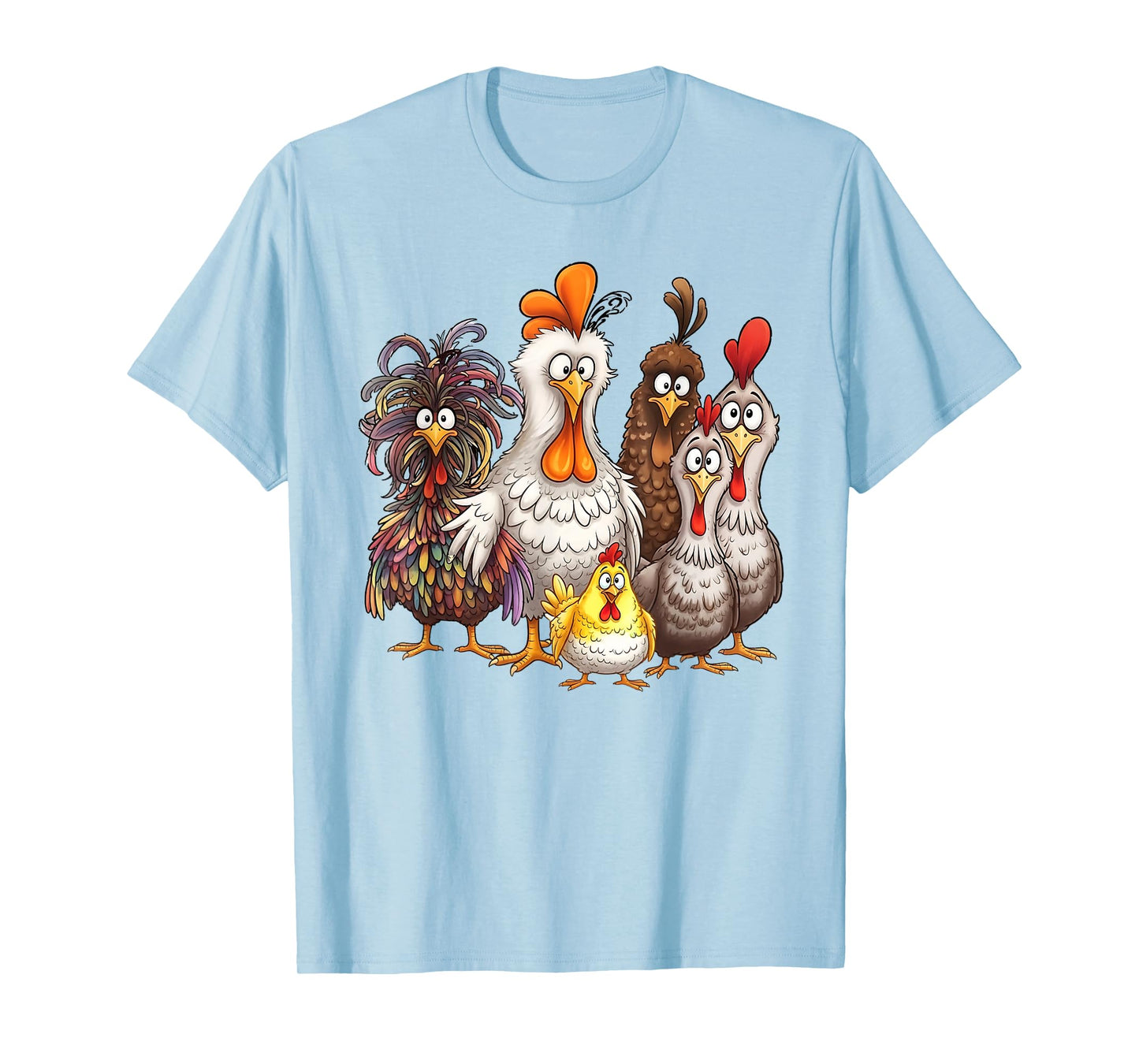 Funny Colorful Chicken Family Thanksgiving Cartoon Design T-Shirt