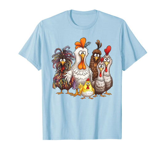 Funny Colorful Chicken Family Thanksgiving Cartoon Design T-Shirt
