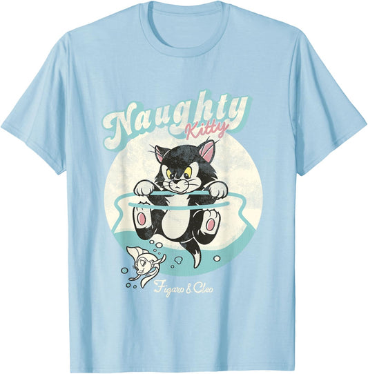 Disney Pinocchio Naughty Kitty Figaro & Cleo Retro Big Logo T-Shirt