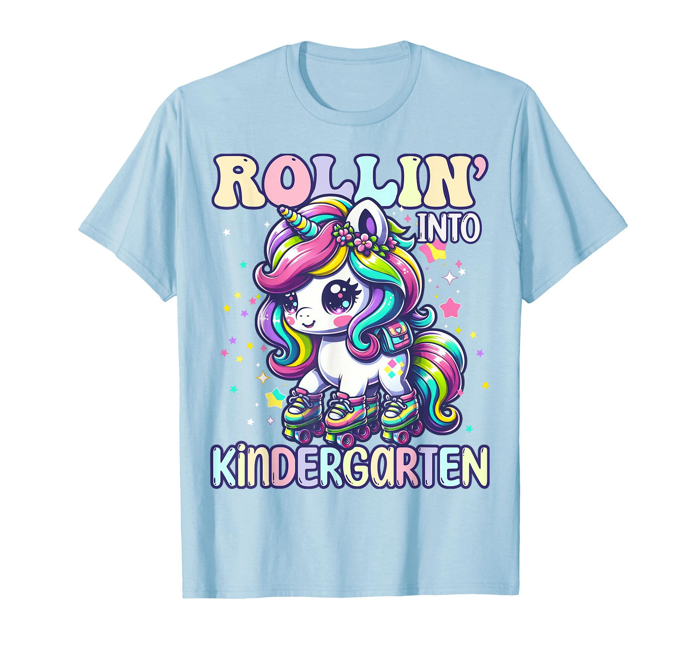 Kindergarten Back To School First Day Girls Rollin Unicorn T-Shirt