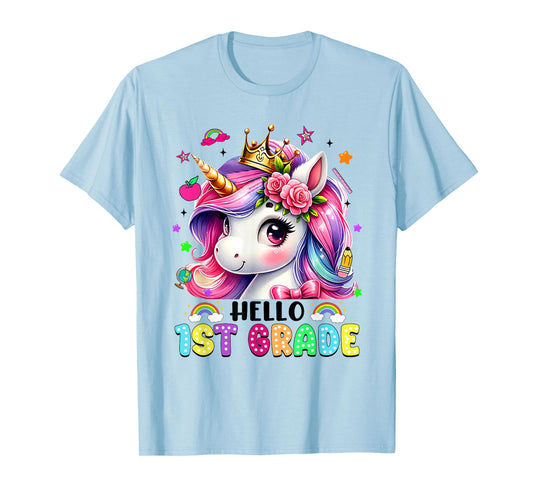 Hello 1st Grade Unicorn First Day Of School Outfits Girls T-Shirt