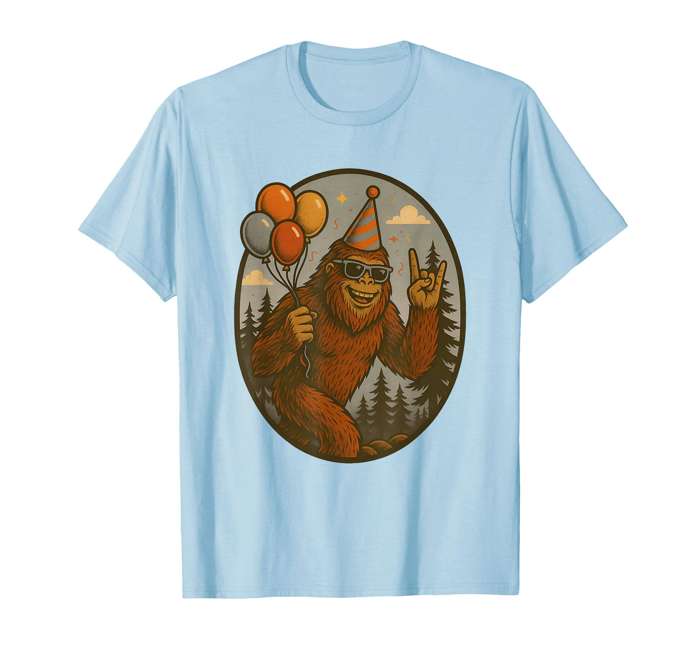 Bigfoot Party Vibes Birthday Balloons Forest Fun T-Shirt
