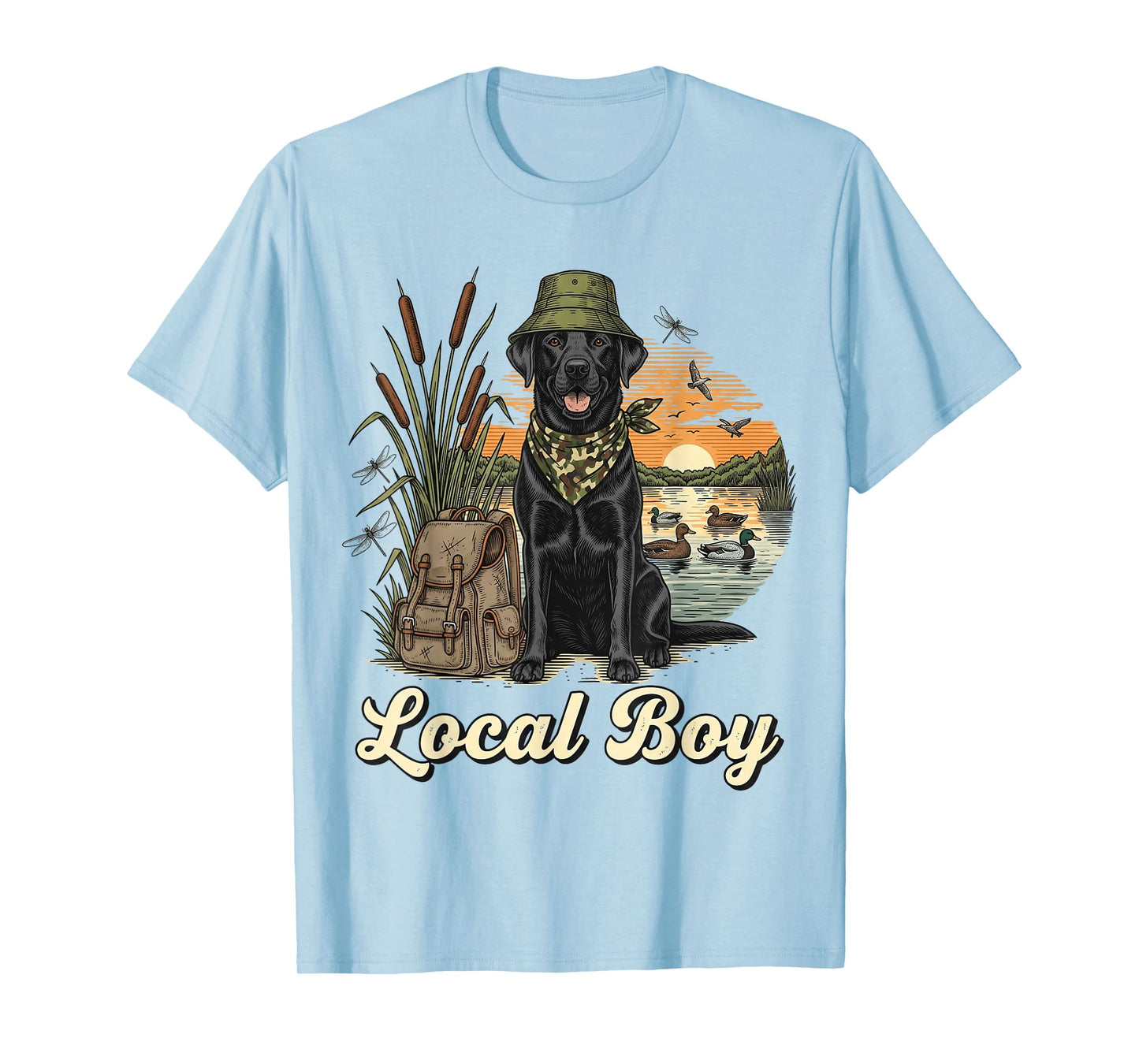 Local Boy Hunting Black Lab Retriever Waterfowl Marsh Sunset T-Shirt