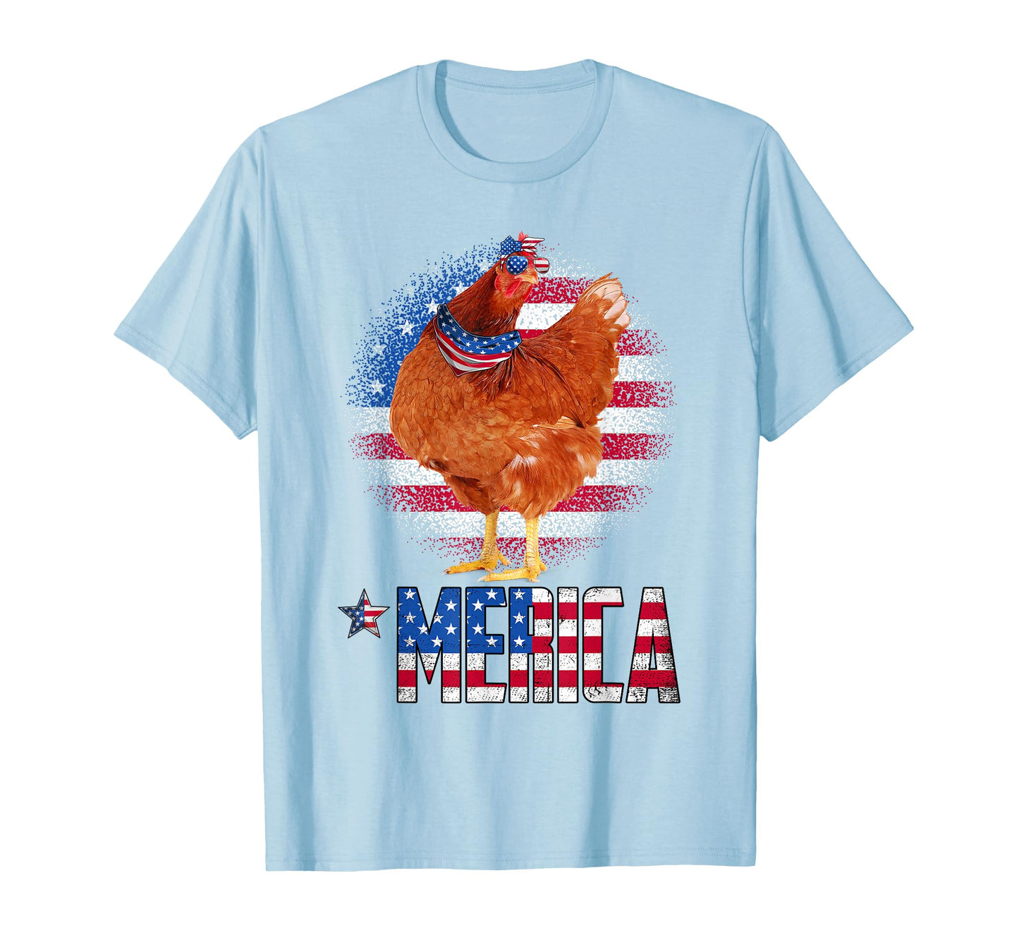 Retro Merica Chicken USA Flag Sunglasses & Bandana July 4th Women Kids Men T-Shirt
