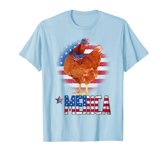 Retro Merica Chicken USA Flag Sunglasses & Bandana July 4th Women Kids Men T-Shirt