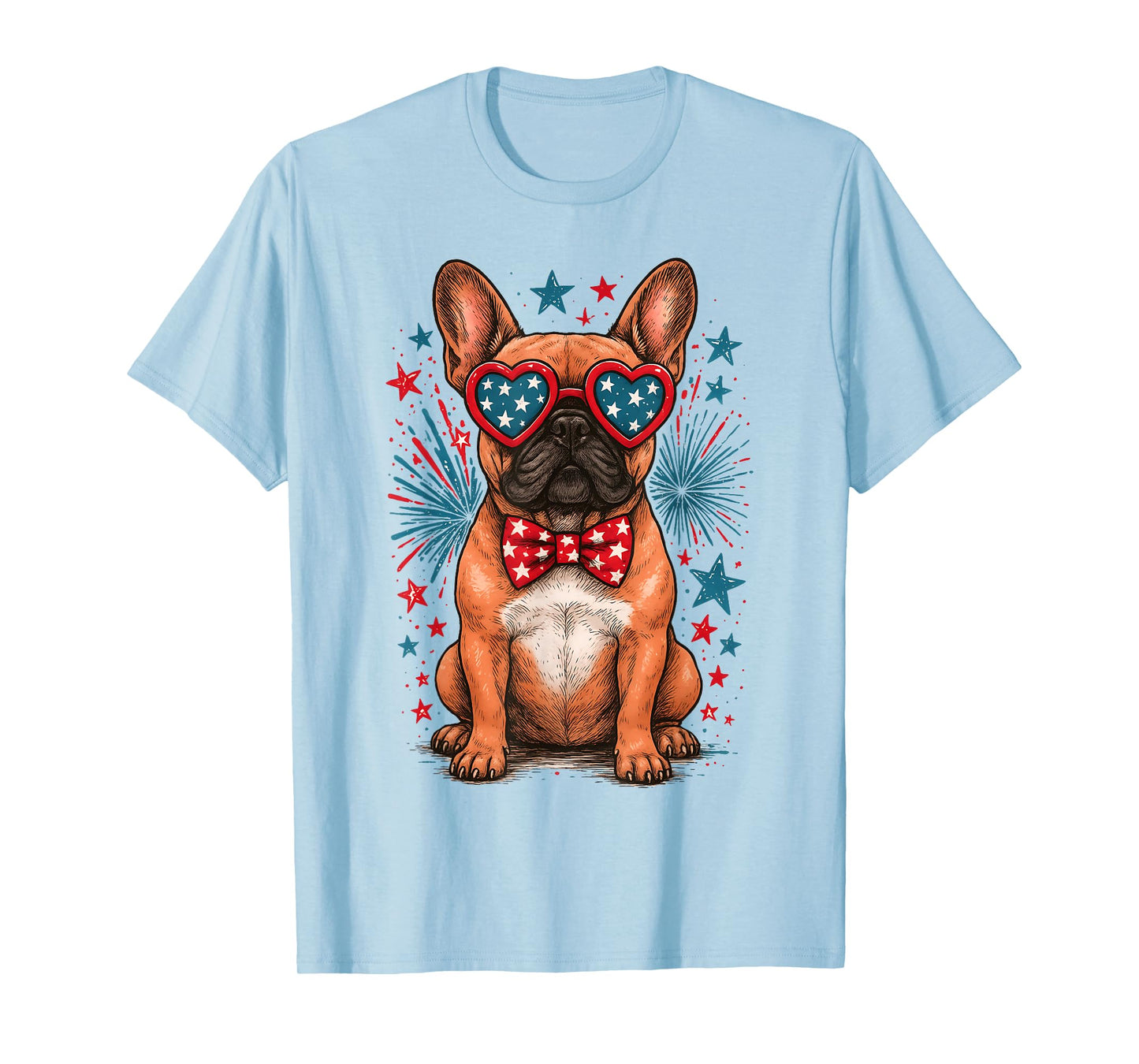 Cute French Bulldog Funny Dog USA American Flag 4th Of July Men Women Kids T-Shirt