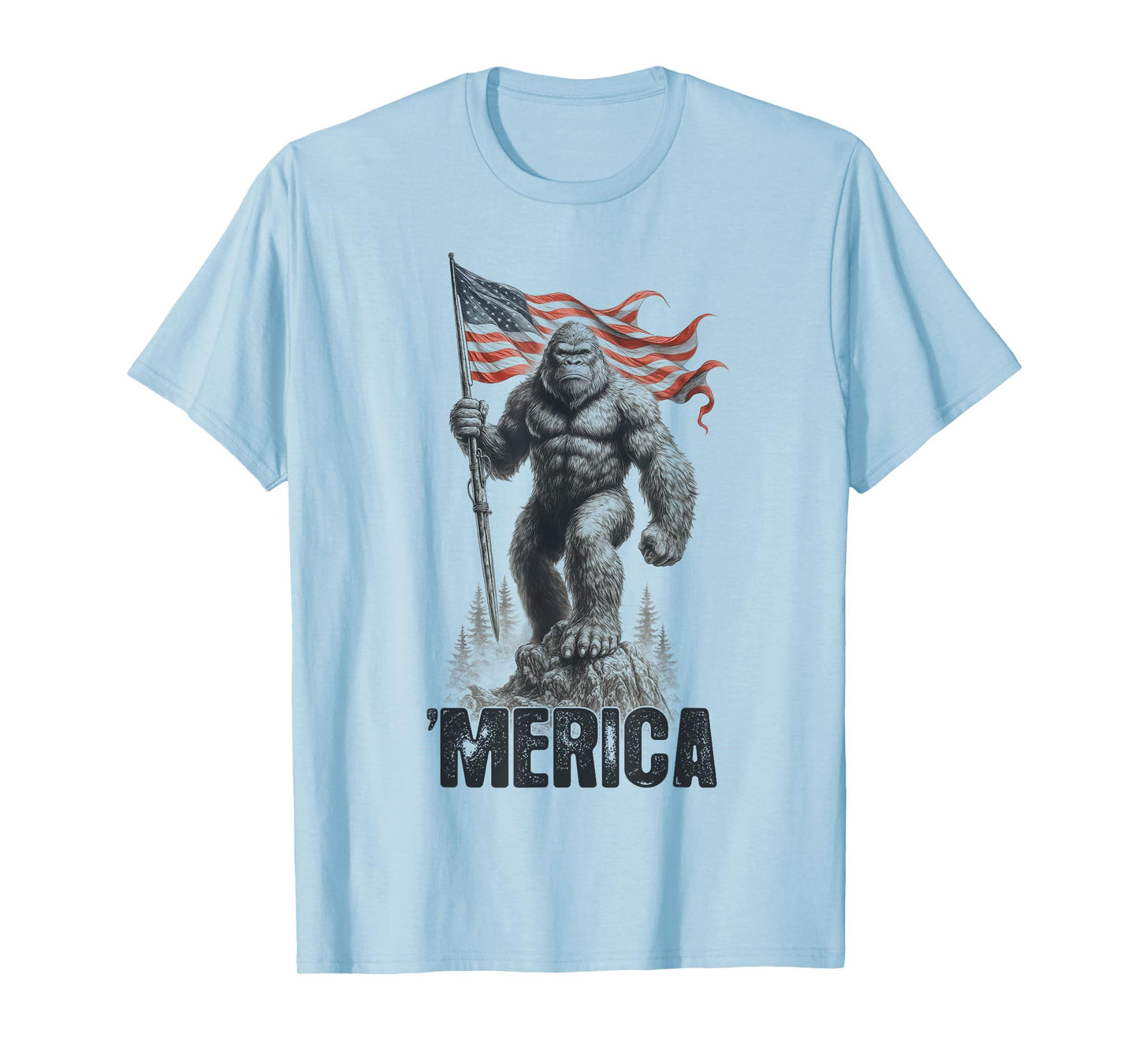 Patriotic Sasquatch American Flag - Legendary Bigfoot Merica T-Shirt