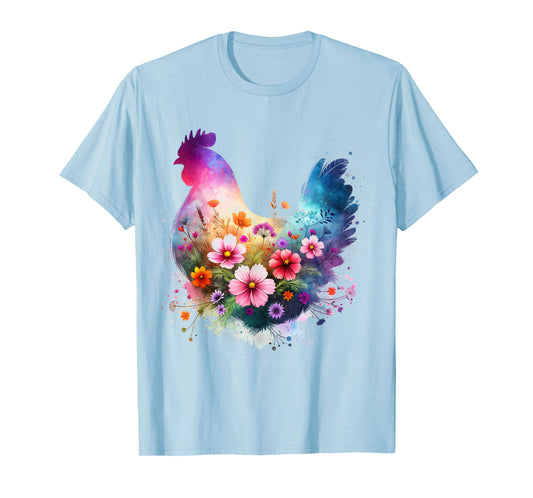 Chicken Floral Art Graphic Women Farm Chicken Lover Colorful T-Shirt