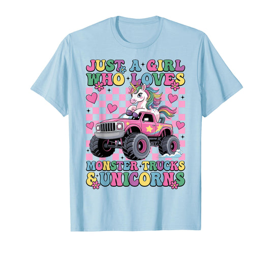 Just a Girl Who Loves Monster Trucks and Unicorns Girls T-Shirt