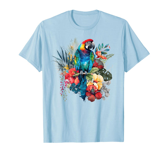 Parrot Tropical Bird Vacation Beach Vintage Flower Hawaiian T-Shirt for Men Women Kids
