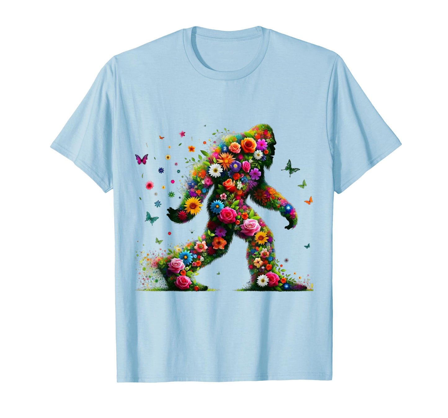Floral Bigfoot Colorful Flower Power Hippie Sasquatch Art T-Shirt