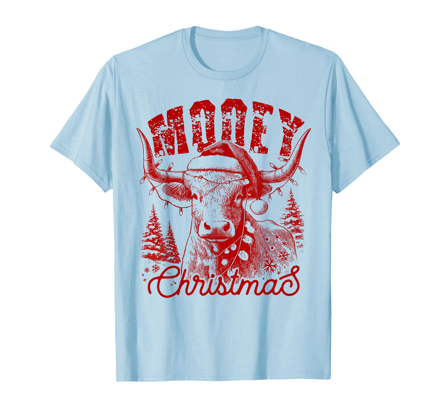 Mooey Christmas Western Heifer Highland Cow Santa Hat Xmas T-Shirt
