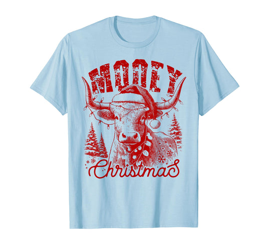 Mooey Christmas Western Heifer Highland Cow Santa Hat Xmas T-Shirt