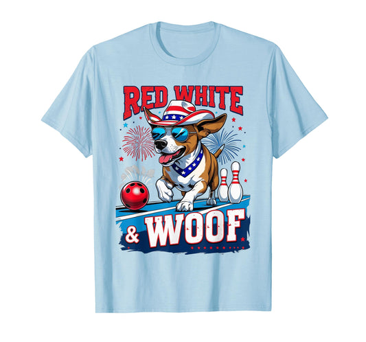 Red White And Woof 4th of July Patriotic Dog Bowling July T-Shirt
