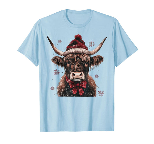 Mooey Christmas Western Highland Cow Lover Santa Hst Retro T-Shirt