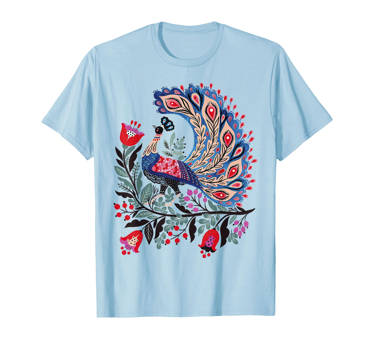 Mystical Botanical Bird Tee Scandinavian Folk Art T-Shirt