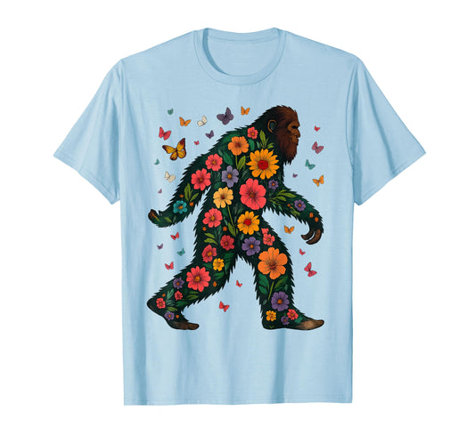 Floral Bigfoot Sasquatch Retro Colorful Flowers Gifts Funny T-Shirt