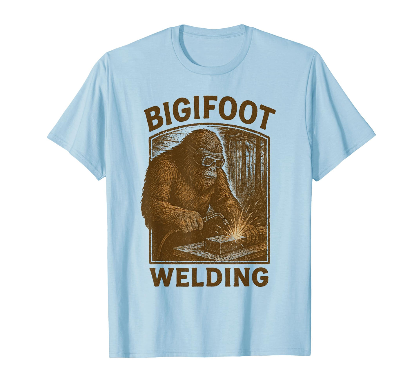 Funny Bigfoot Welding Funny Sasquatch Welder Graphic Cryptid T-Shirt
