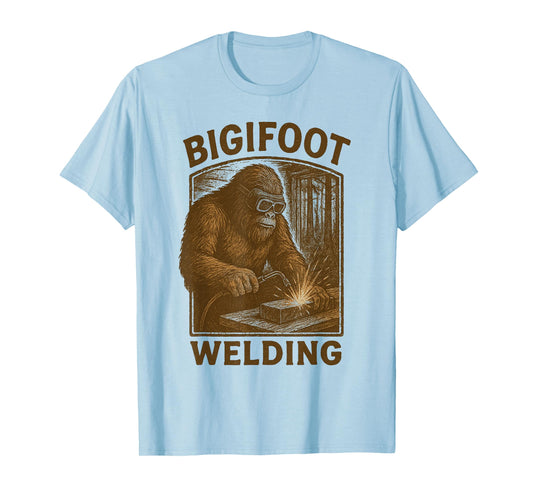 Funny Bigfoot Welding Funny Sasquatch Welder Graphic Cryptid T-Shirt