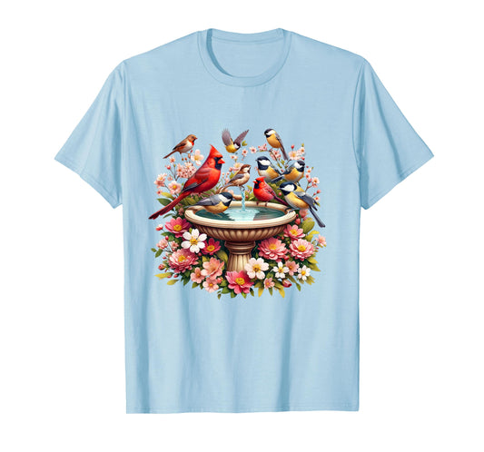 Cardinal & Chickadee Birds Spring Flowers T-Shirt