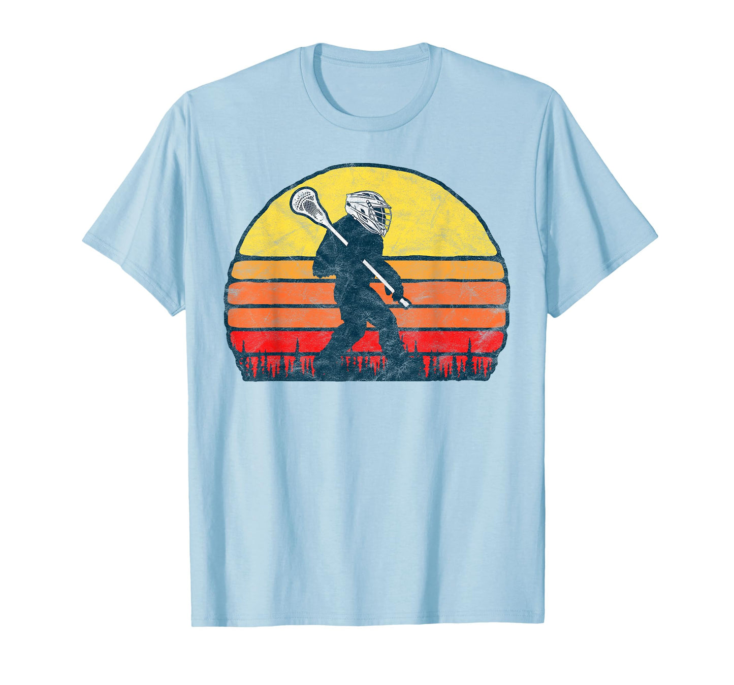 Funny Sasquatch Lax Bigfoot Lacrosse Vintage 80s Sunset T-Shirt