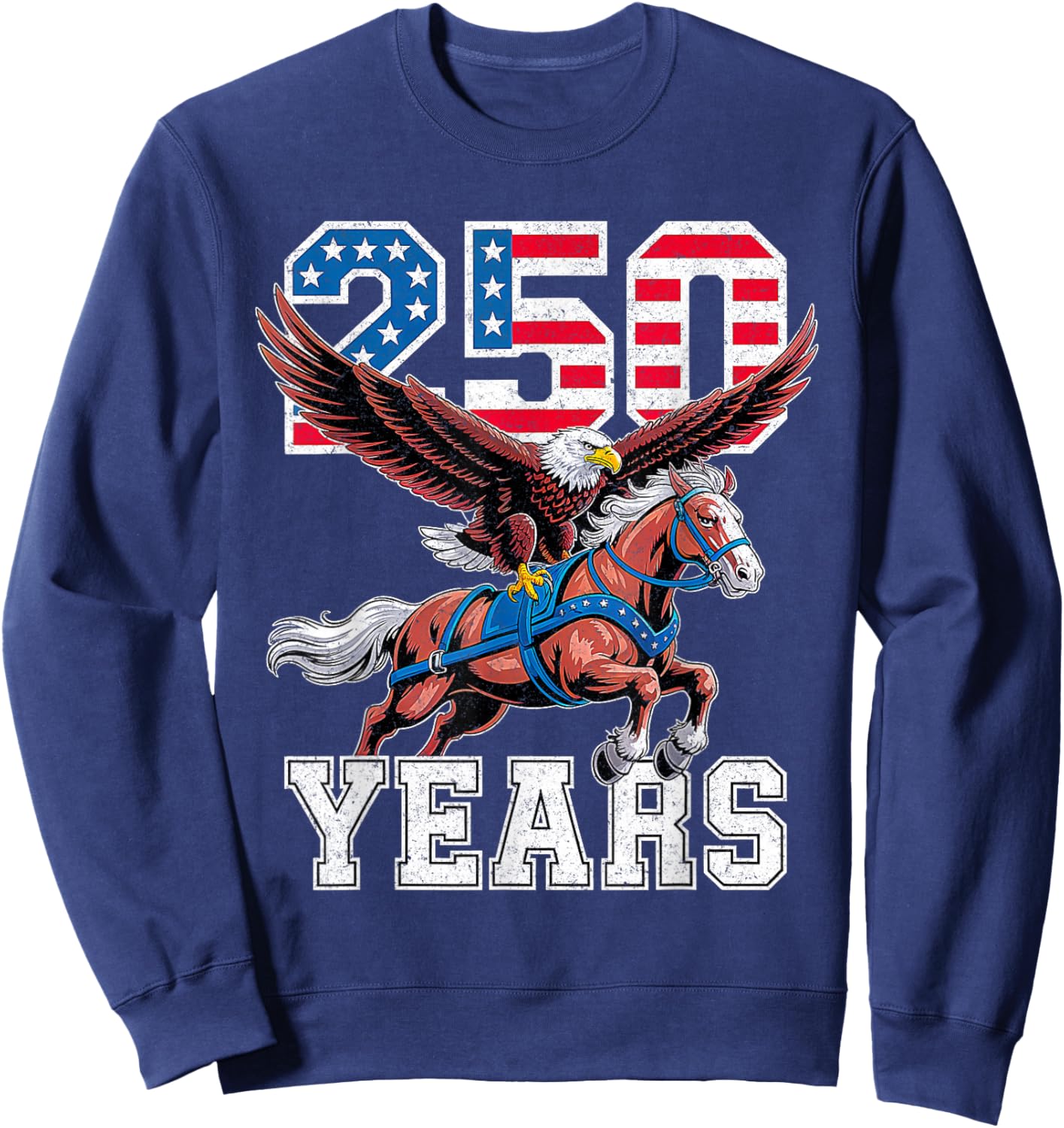 Retro USA 250th Anniversary Bald Eagle and Clydesdale Horse T-Shirt Sweatshirt - Sweatshirt | Navy