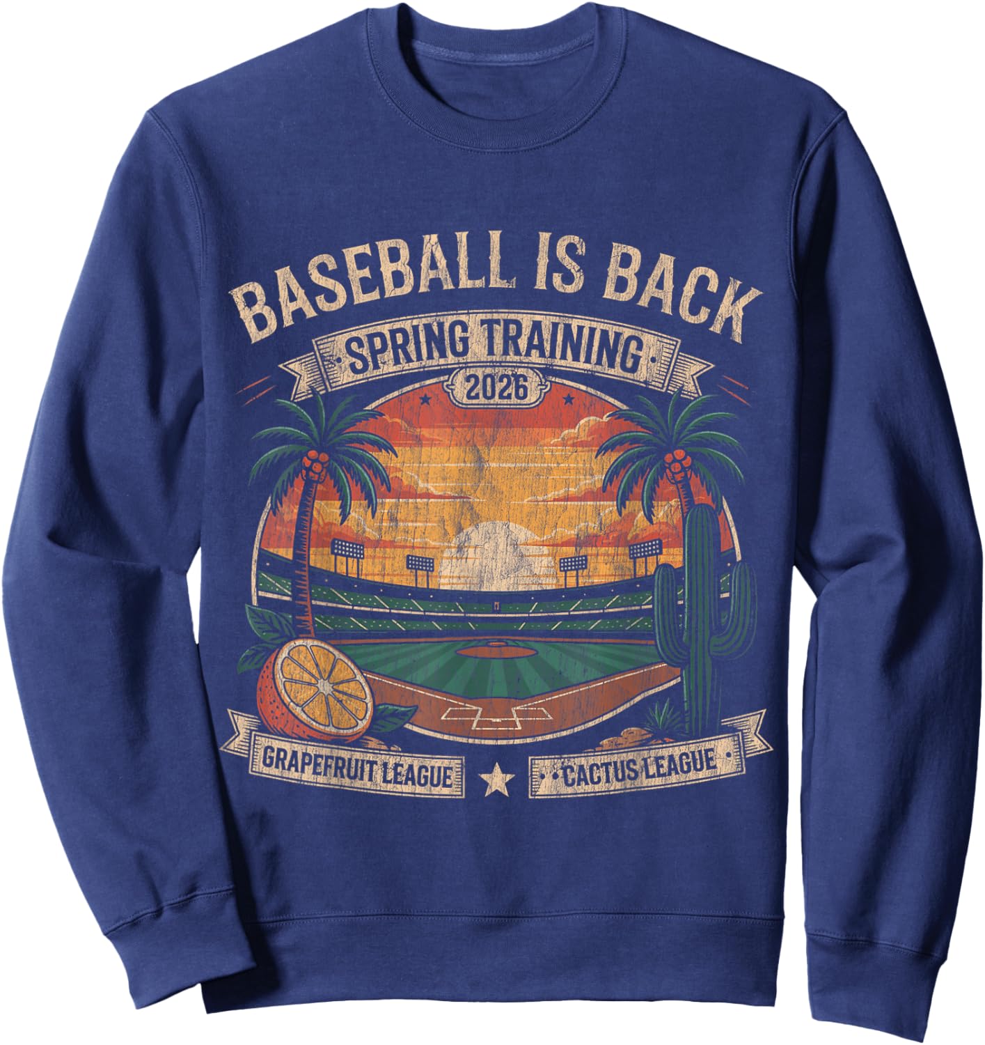 Spring Training Baseball is Back 2026 Retro Stadium Sunset T-Shirt Sweatshirt - Sweatshirt | Navy