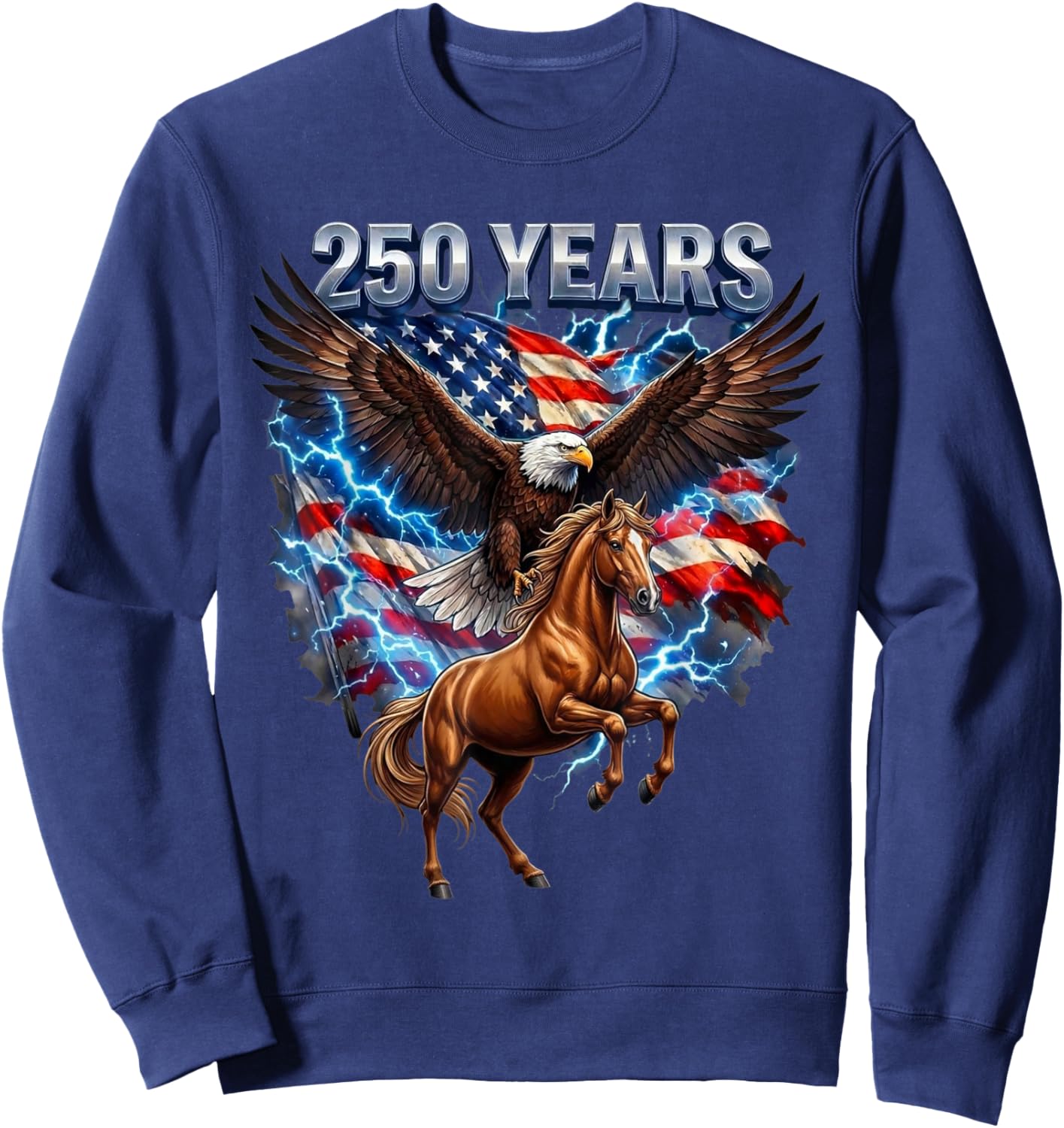 USA 250th Anniversary Bald Eagle & Clydesdale Horse T-Shirt - Sweatshirt | Navy