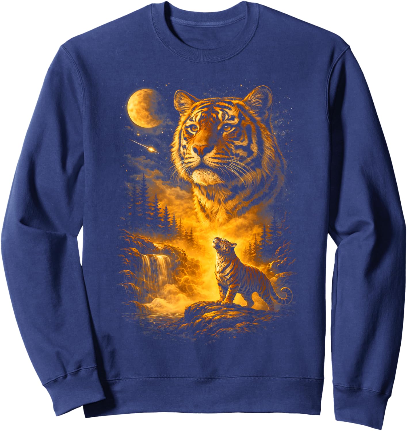 Tiger Howling to The Moon Meme 90s Animal Print Graphic T-Shirt - Sweatshirt | Navy