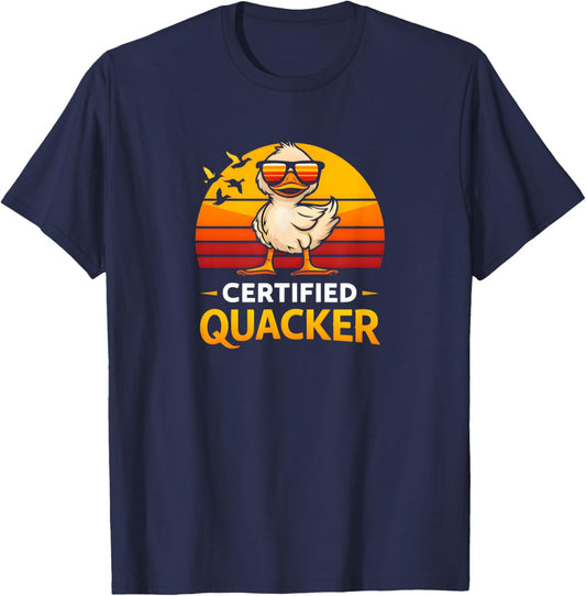Certified Quacker Funny Duck Humor Bird Lover Retro Style T-Shirt T-Shirt - T-Shirt | Navy