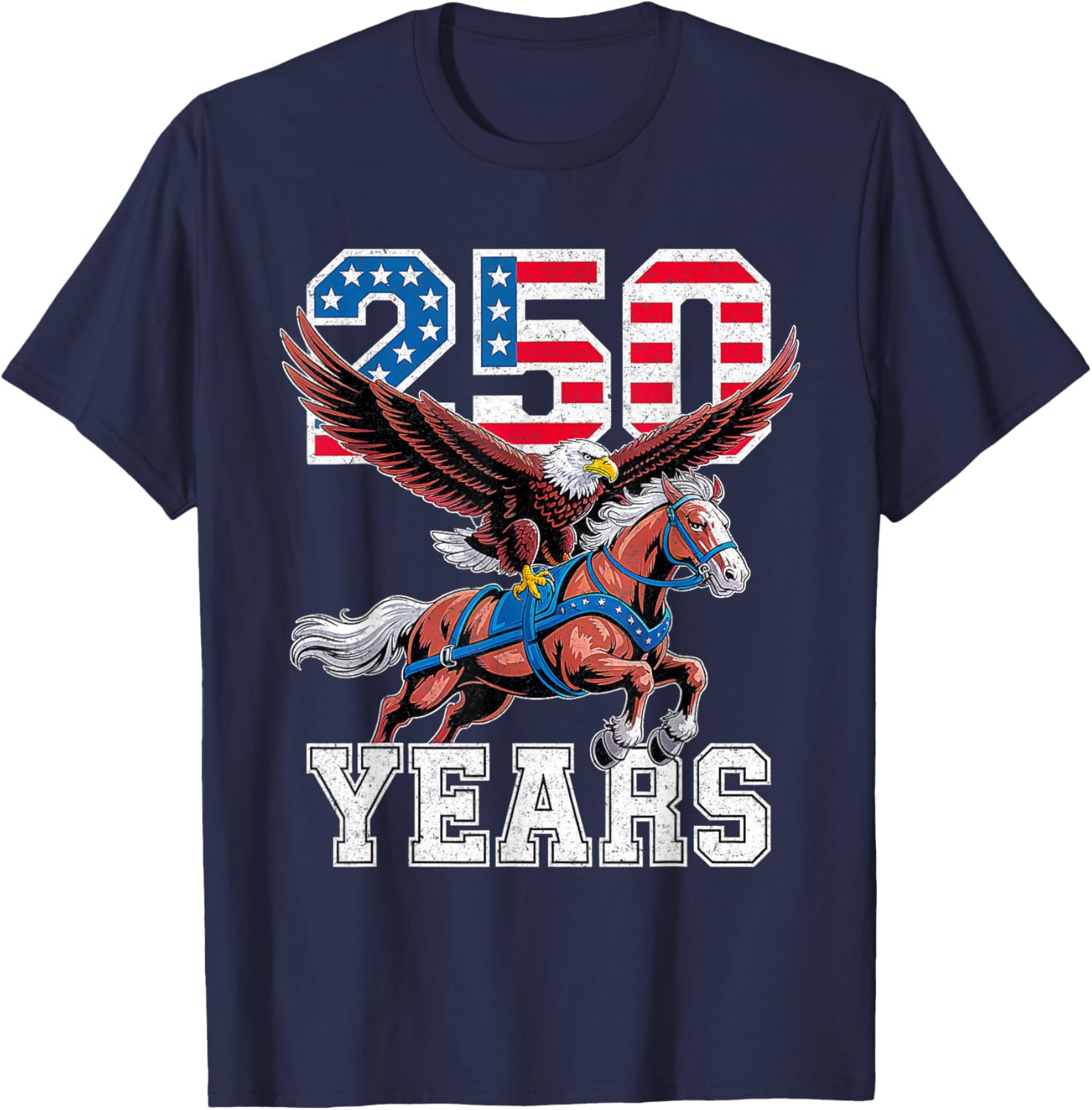 Retro USA 250th Anniversary Bald Eagle and Clydesdale Horse T-Shirt T-Shirt - T-Shirt | Navy