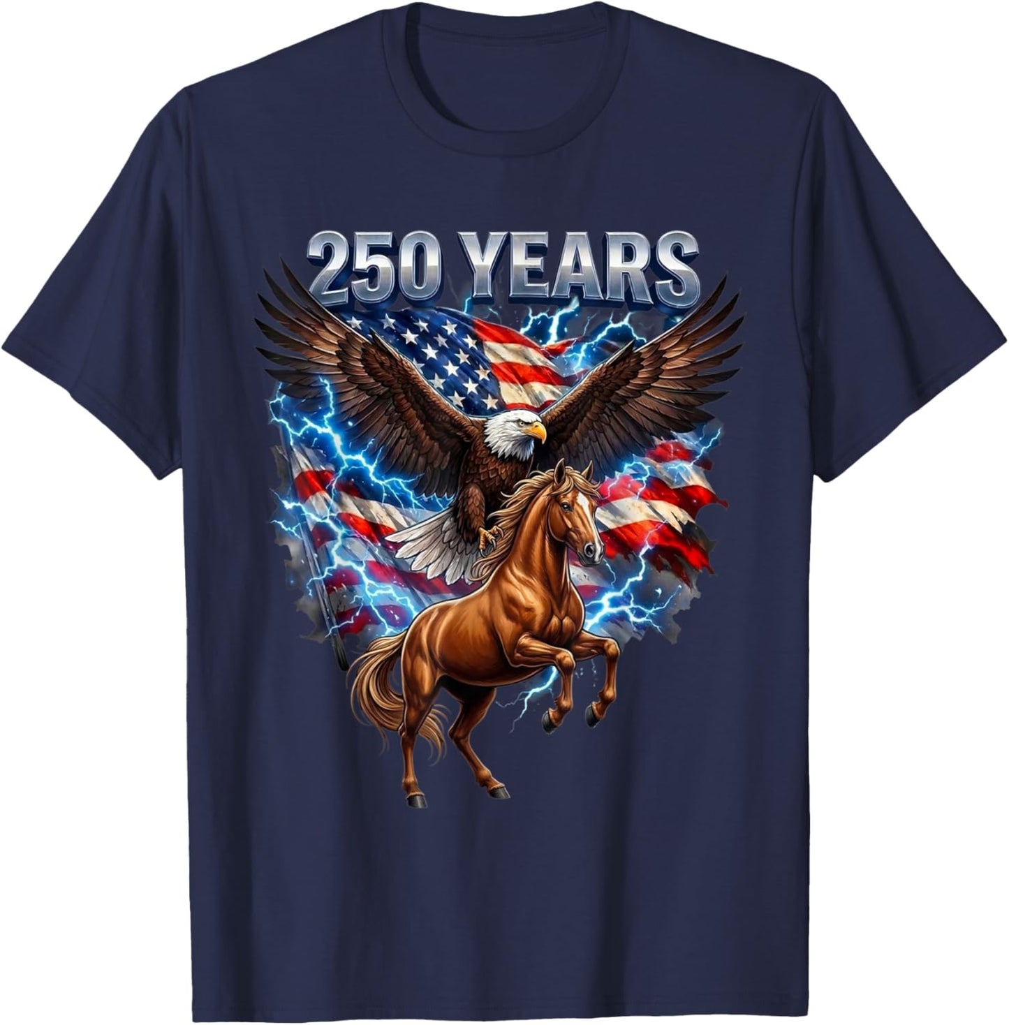 USA 250th Anniversary Bald Eagle & Clydesdale Horse T-Shirt - T-Shirt | Navy