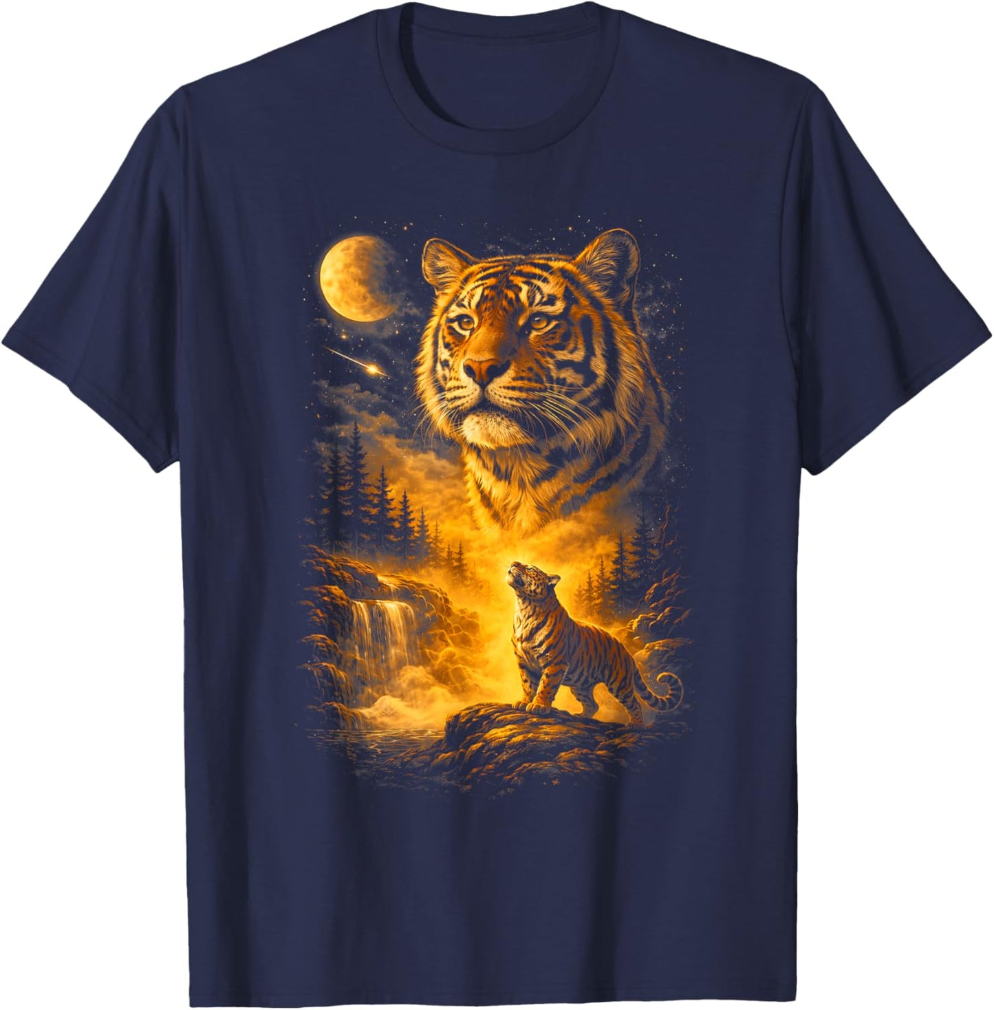 Tiger Howling to The Moon Meme 90s Animal Print Graphic T-Shirt - T-Shirt | Navy