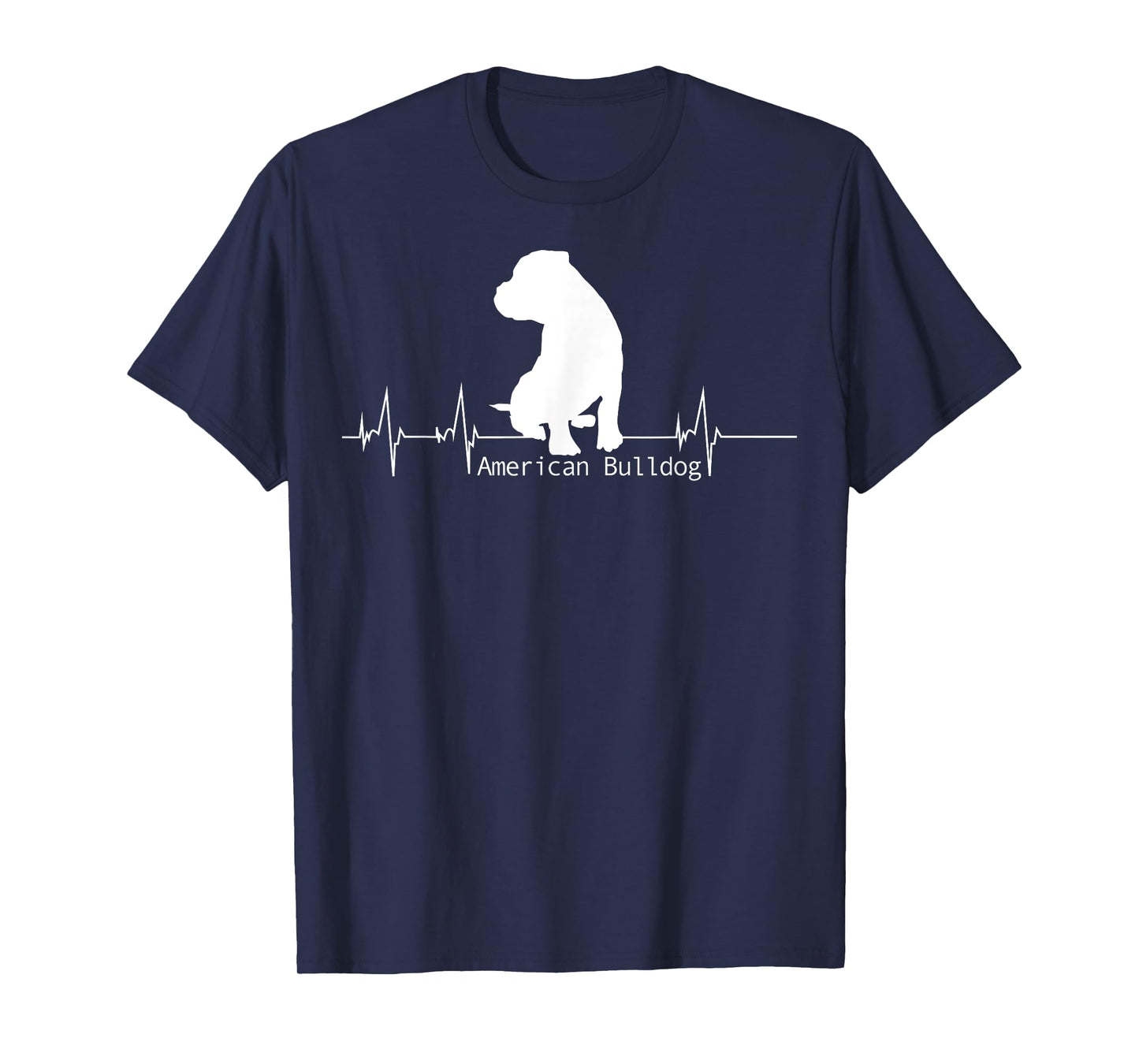 Lovemybello Hunde Designs American Bulldog Heartbeat T-Shirt - Men's Unisex Black Small Classic Fit Short Sleeve