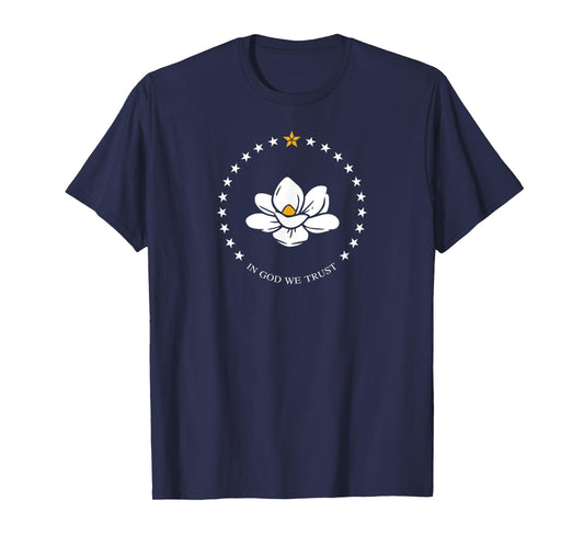 State of Mississippi Flag Magnolia Flower T-Shirt
