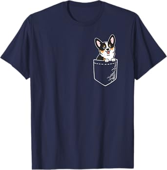 Funny Kawaii Pocket Black Tricolor Corgi Lover T-Shirt