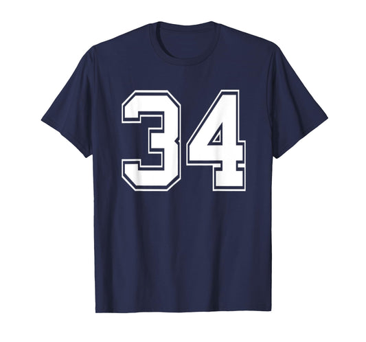 Number 34 TShirt Baseball Football Soccer Birthday T-Shirt